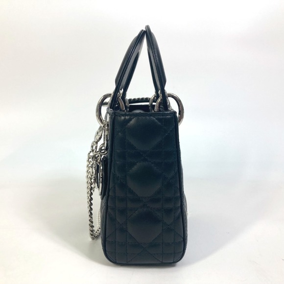 Christian Dior Dior Lady Cannage Shoulder Bag Leather Women's Black - Picture 3 of 13